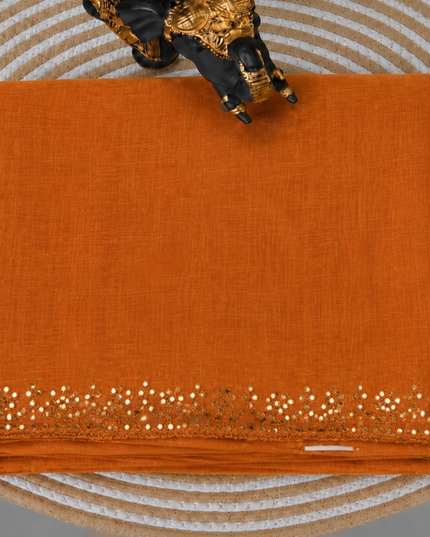 Tissue Linen Saree with Mirror Work Border- Orange