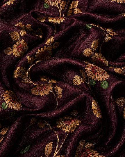 Kora Tusser kalmkari Sarree  With  Dori work and  Golden Border-  Magenta