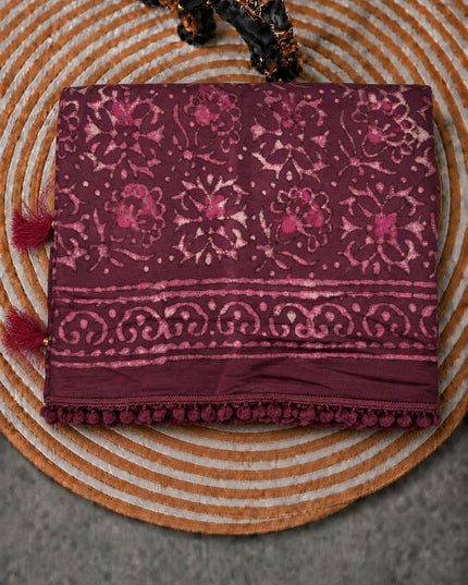 Mul Cotton Saree with Hand Block Print Lace Border- Onion Pink