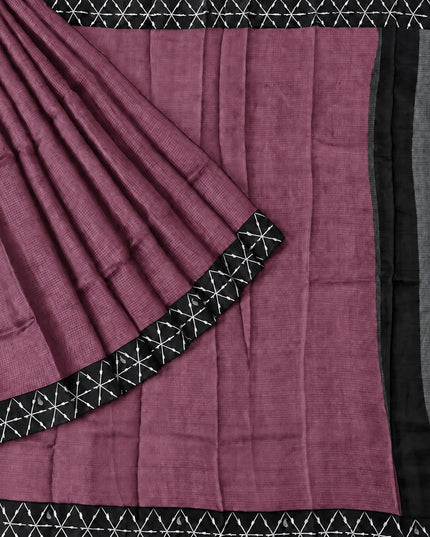 Pure Silk Kota Saree With Contrast Border - Onion Pink