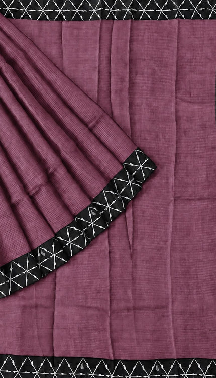 Pure Silk Kota Saree With Contrast Border - Onion Pink