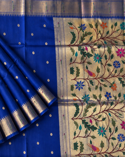 Chanderi  Saree with All over Golden Butties and muniya Border - Blue
