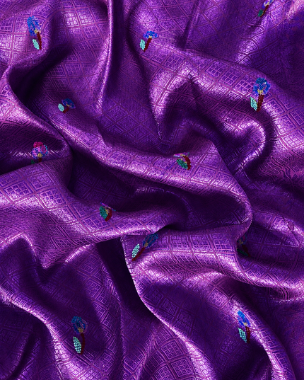Banaras saree Self Weaving pet point  Work Butties and Kaddi Border - Violet