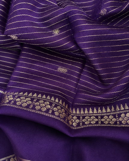 Munga Silk Saree With All over Oosi Design and Small Gold Butties  Contrast Border- Mehandi Green & Violet