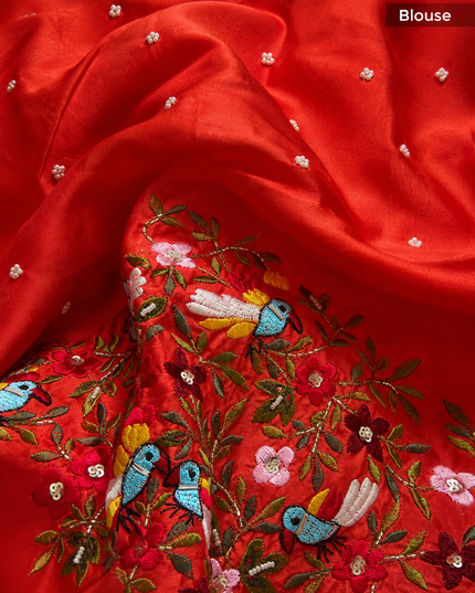 Chinon Silk Saree  with Golden Zari  Weaving Checks Design With Small Butties  Contrast Golden Zari Border -Orange
