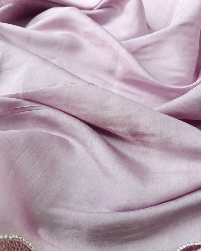 Mul Chanderi Saree with Abstract Thread work Scallop Border- Lavender