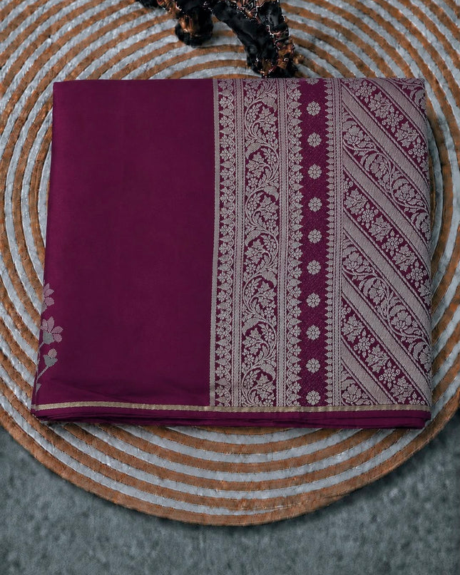 Manipuri kota  Gold and silver  Zari weaving Buttis  with Satin Border - Purple