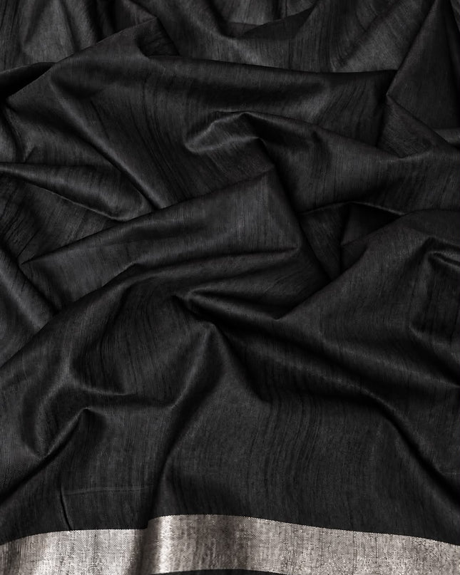 Tusser Saree with Checks Design and contrast Border -  Beige & Black
