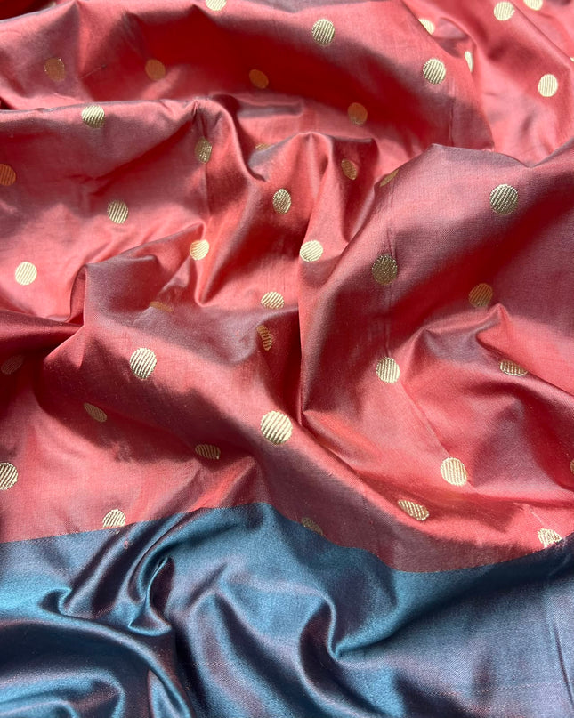 Kathan Silk Saree With All over Gold Zari Buttes and Golden Zari Weaving Border - Light Pink