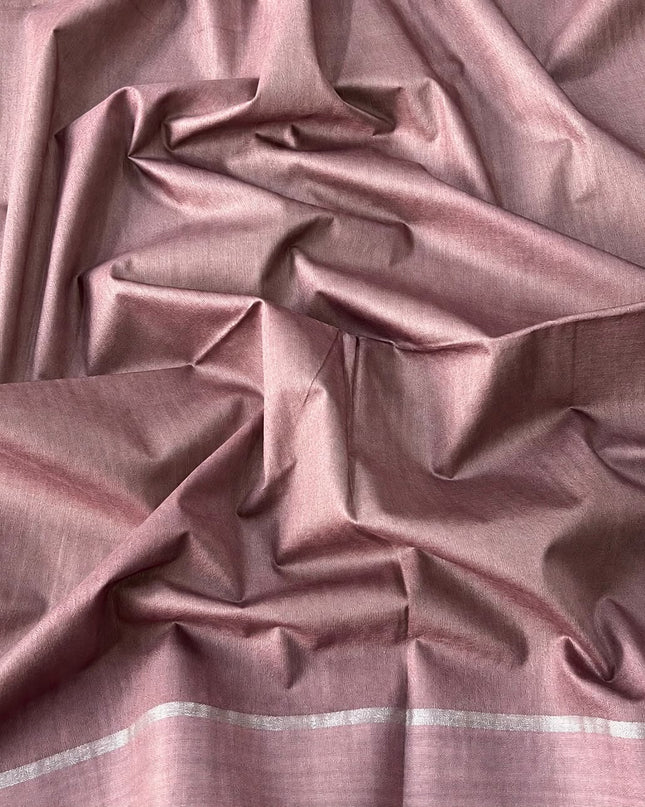 Chanderi Saree with Self Weaving  Lines contrast Border - Light Green & Onion Pink