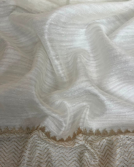 Jute Tusser Silk Saree With Cross Stich Work - White