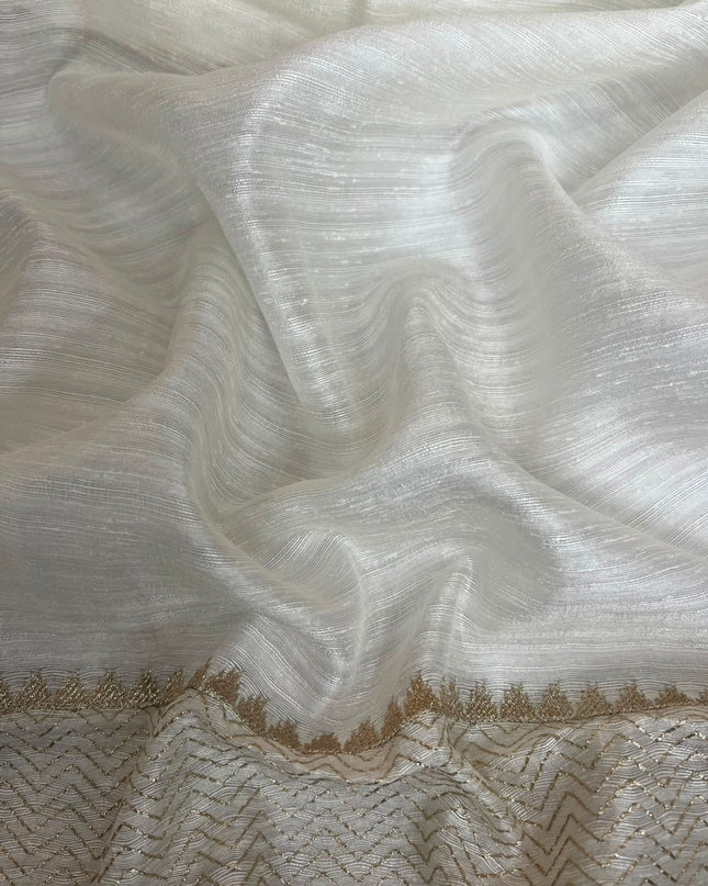 Jute Tusser Silk Saree With Cross Stich Work - White