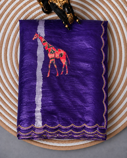 Soft  Orznga  Saree With Applique work and scallop Border-  Violet