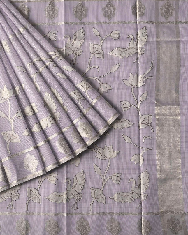 Kora Kota Saree with Applique work and Gap Border - Lavender