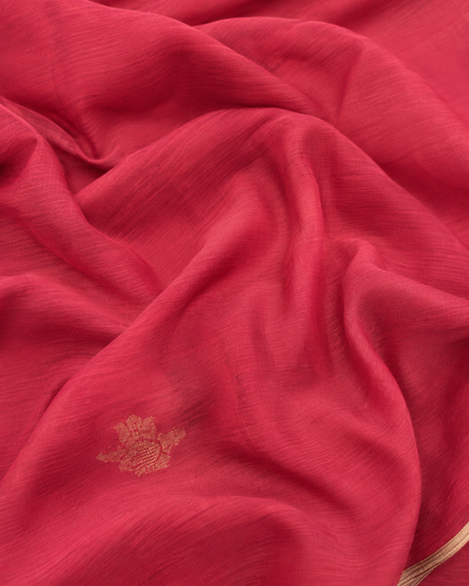Cotton Chanderi Jamdani Saree with Checks Design and floral Print  Border - Cream