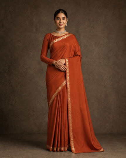 mysore silk sarees with golden zari mango design  Border - Rust