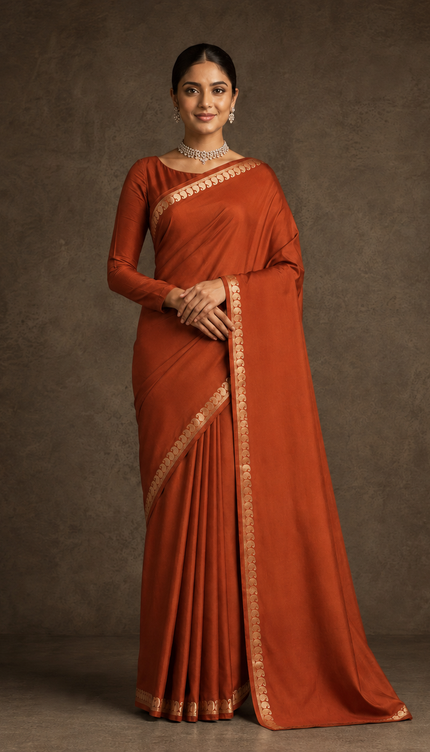mysore silk sarees with golden zari mango design  Border - Rust