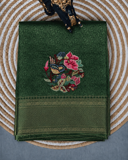 Banaras saree Self Weaving  Floral Butties  and Kaddi Border - Green