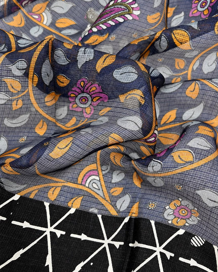Pure Silk Kota Saree With Contrast Border - Purple
