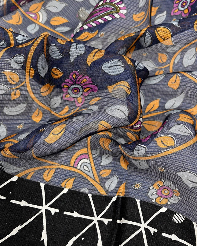 Pure Silk Kota Saree With Contrast Border - Purple