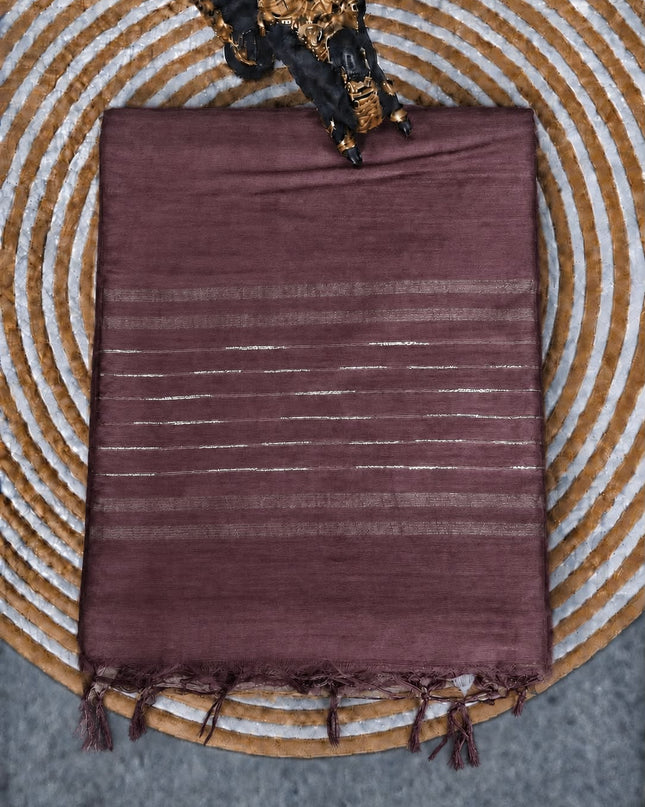 Chanderi Saree with Self Weaving  Lines contrast Border - Light Green & Onion Pink