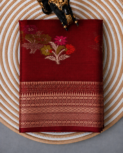 Kota Silk Saree with All over Thread Weaving Flower Butties and Golden Border - Maroon