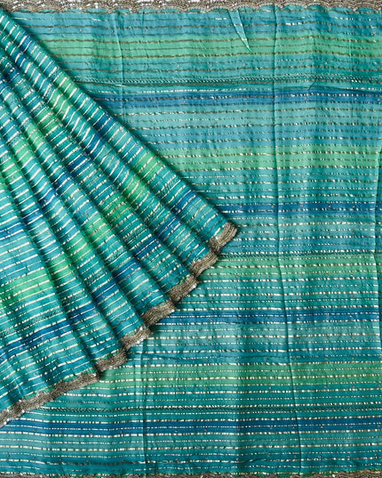 Georgette Saree With All over  Multi Stripes Design and Sequences and kardhana work Border -  Multi