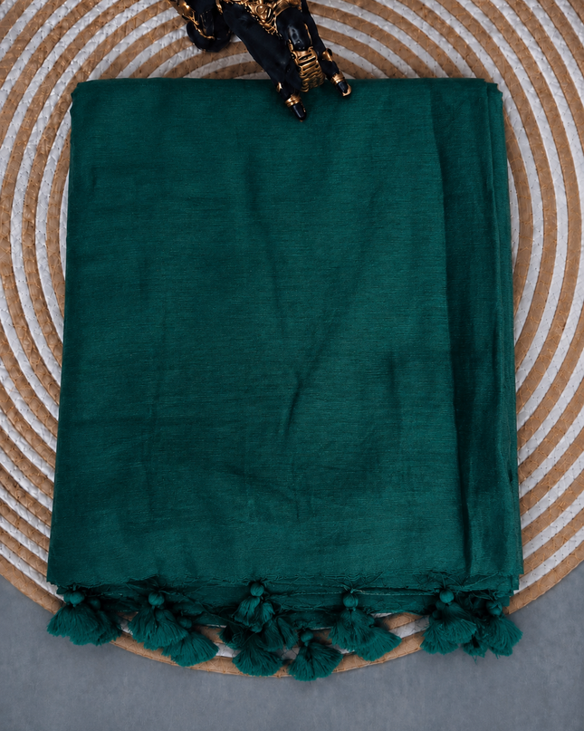 Mul cotton saree and Border Less with Tassels- Green