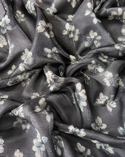 Silk Kota Saree with Floral Print and Lace  Border-Black