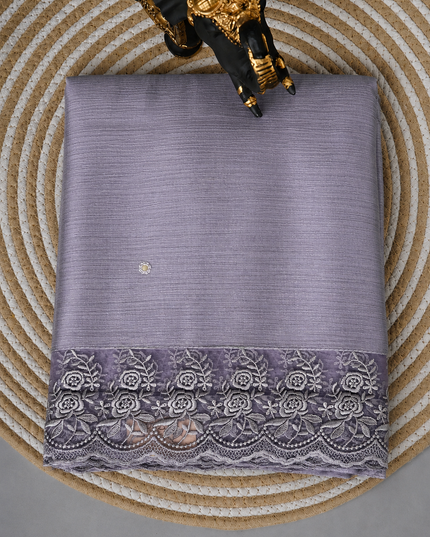 Malai Chanderi Saree with Allover small mirror work and  Thread Embroidery  Scallop Border  -  Lavender