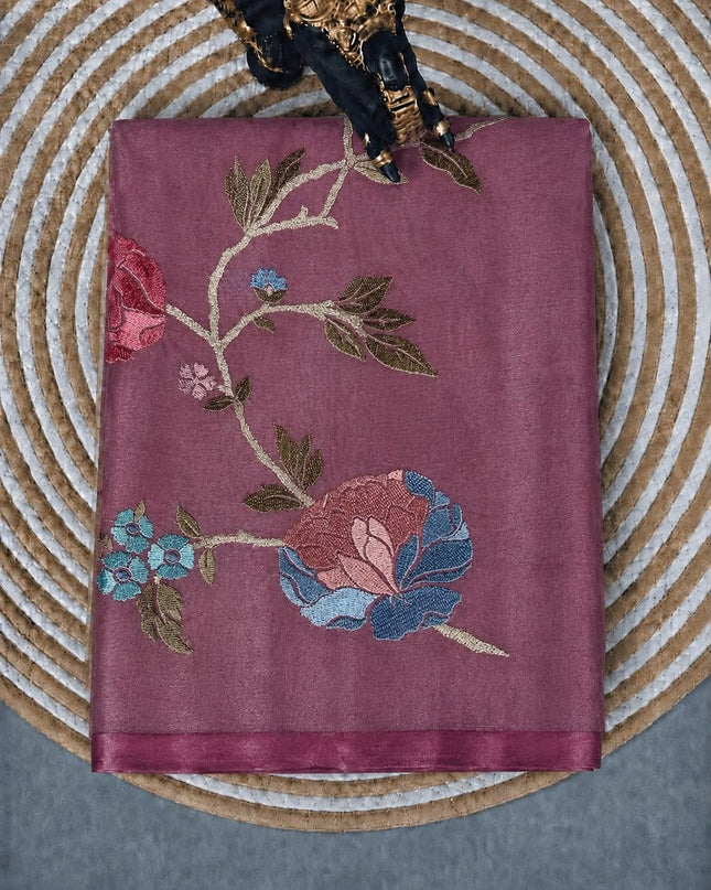 Pure Tissue Saree  with Embroidery Work and  piping border - Onion Pink