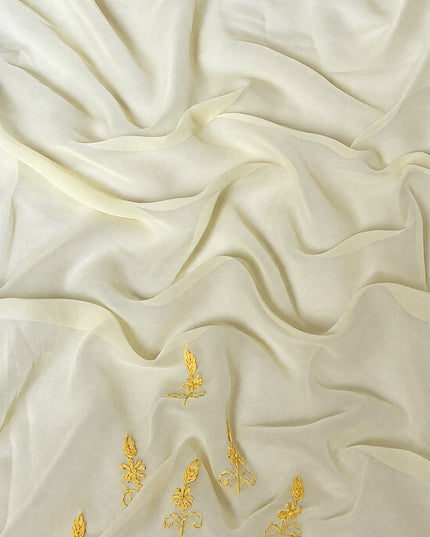 Georgette Saree With All over Kantha Work and Lace Border - Lemon Yellow
