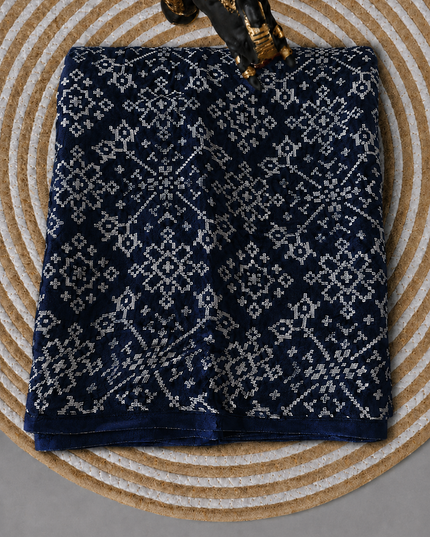 modal silk saree with ajrakh Design and Small Border  - Navy