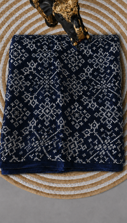modal silk saree with ajrakh Design and Small Border  - Navy