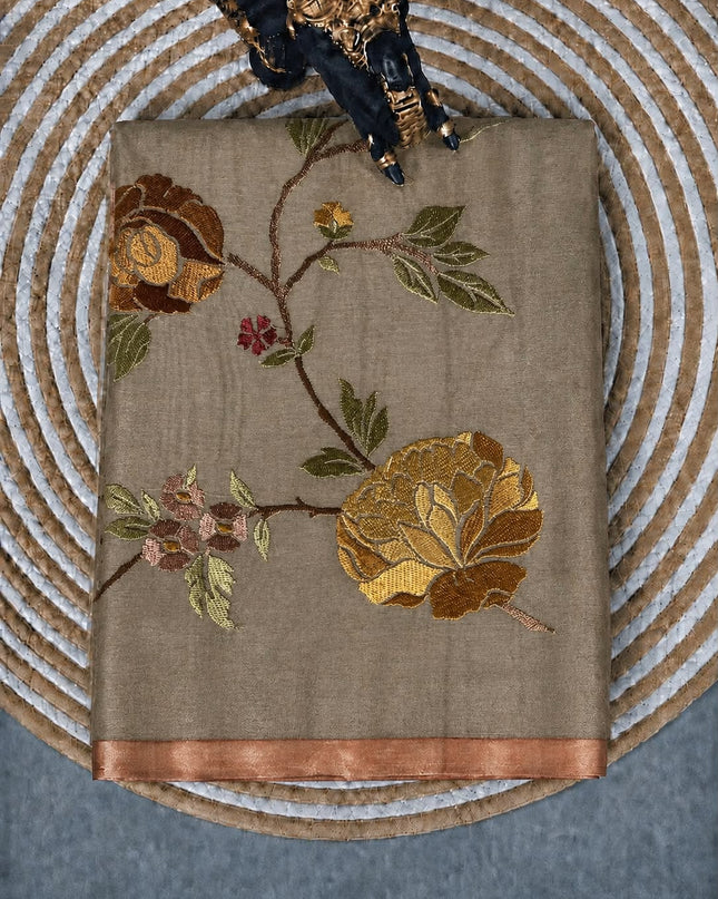 Pure Tissue Saree  with Embroidery Work and  piping border - Gold & Rust