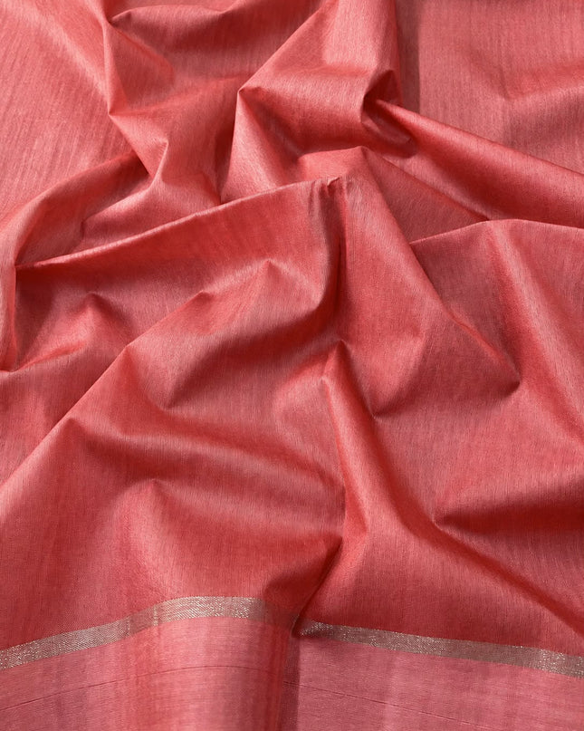 Chanderi Saree with Self Weaving  Lines contrast Border - Grey & Pink
