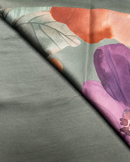 Crepe Saree with Digital Printed with small Border-  Sage Green
