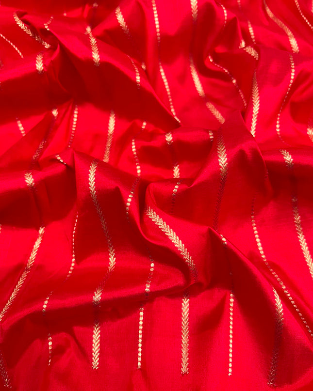 Kathan Silk Saree With All over Gold Zari Buttes and Golden Zari Weaving Border - Red