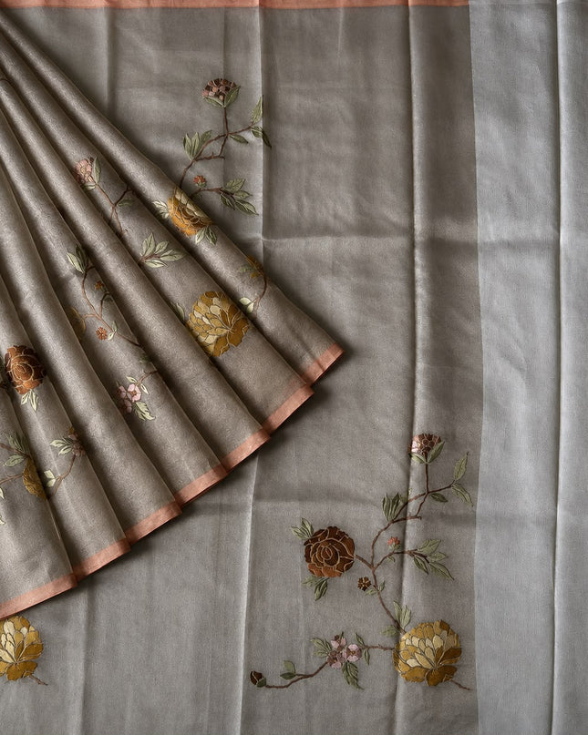 Pure Tissue Saree  with Embroidery Work and  piping border - Gold & Rust
