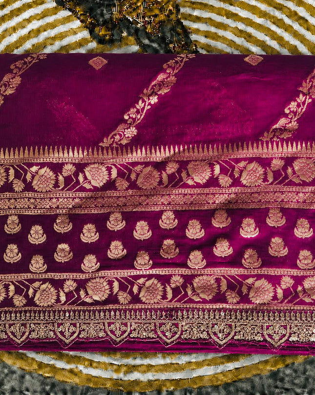 Georgette Saree with Laheriya Design and Cut Work Border - Purple