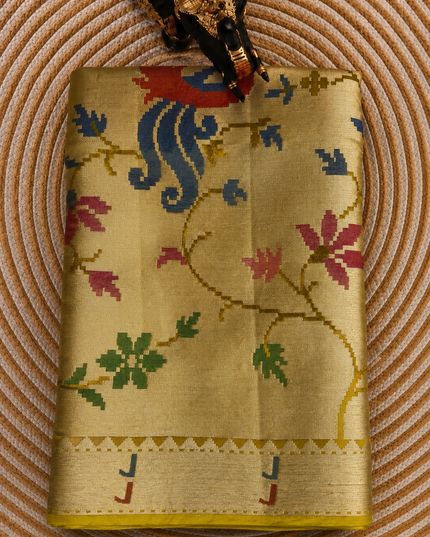 Chanderi  Silk Saree with All over Jamdani weaving style and Muniya border - Light Green