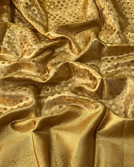 Pure Kanchi Tissue Saree With  Silver Peacock Motif - Mustard