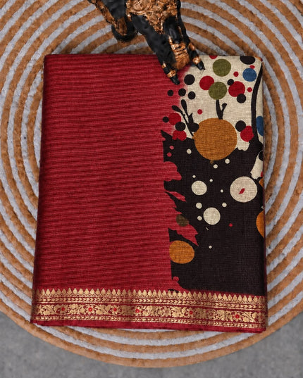 Pure Silk Kota Saree With Peacock Print and Small Kanchi Border - Red