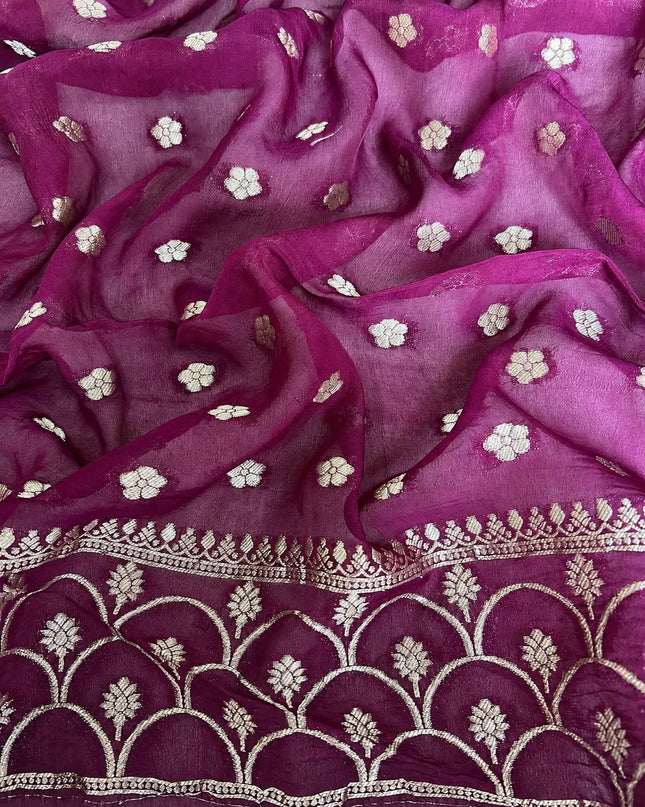 Kaddi Georgette saree with all over Floral Minakari Weaving  - Purple
