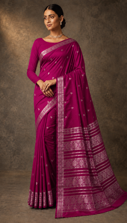 mysore silk sarees with golden zari Elephant design  Border - Magenta