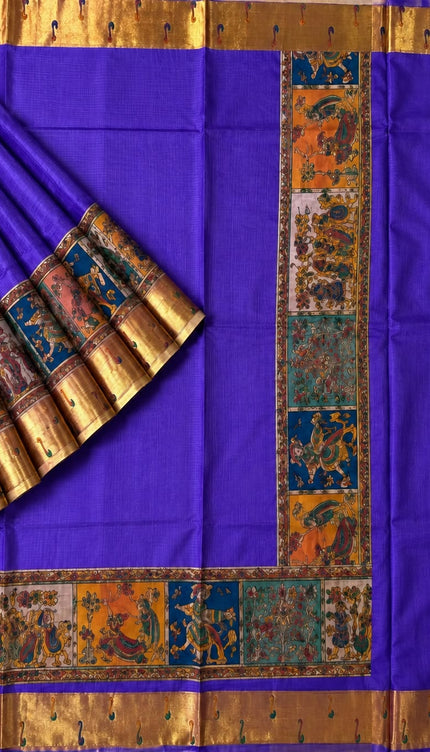 Kota Silk Saree with Kalamkari Dori Work and Muniya Border  - Violet