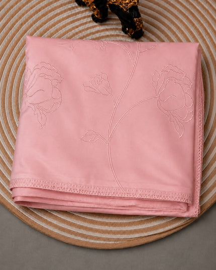 Georgette Saree With All over Thread Work And Lace Border - Pink & Cream