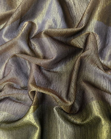 Tusser Silk Saree  With Thread Weaving Butties  With Golden Border- Black
