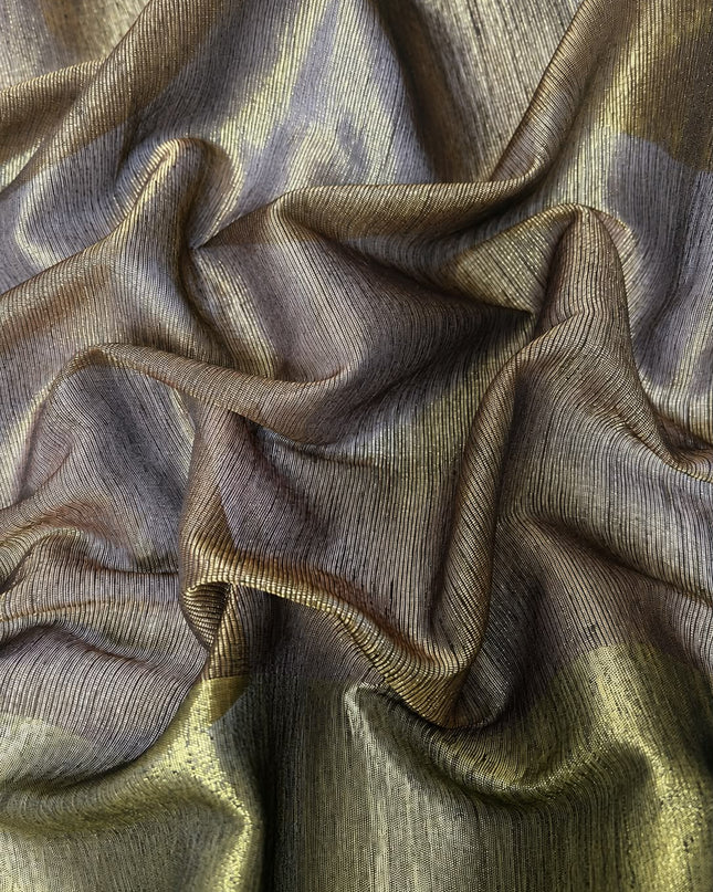 Tusser Silk Saree  With Thread Weaving Butties  With Golden Border- Black