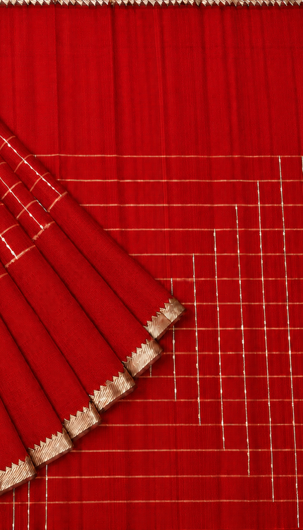Mangaligiri Silk  Saree with  Thread  Weaving Checks Design and Golden Zari Temple  Border - Orange